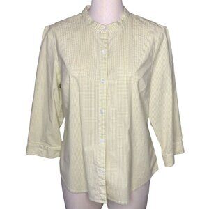 2/$30 Talbots Blouse Button Down Shirt 3/4 Sleeves Green Gingham Print Womens M